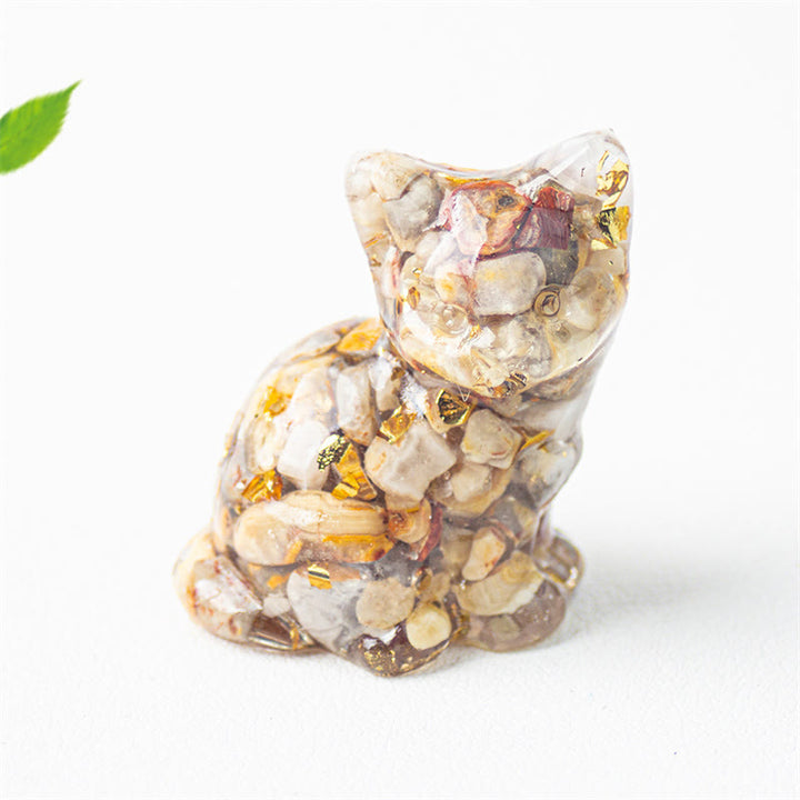 Buddha Stones Sitzende Katze aus Kunstharz, Kies, rosa Kristall, Citrin, weißer Kristall, Lapislazuli – beruhigende Schreibtischdekoration - Verrückter Achat - Etwa 3,2 x 3,3 x 4 cm - image 33