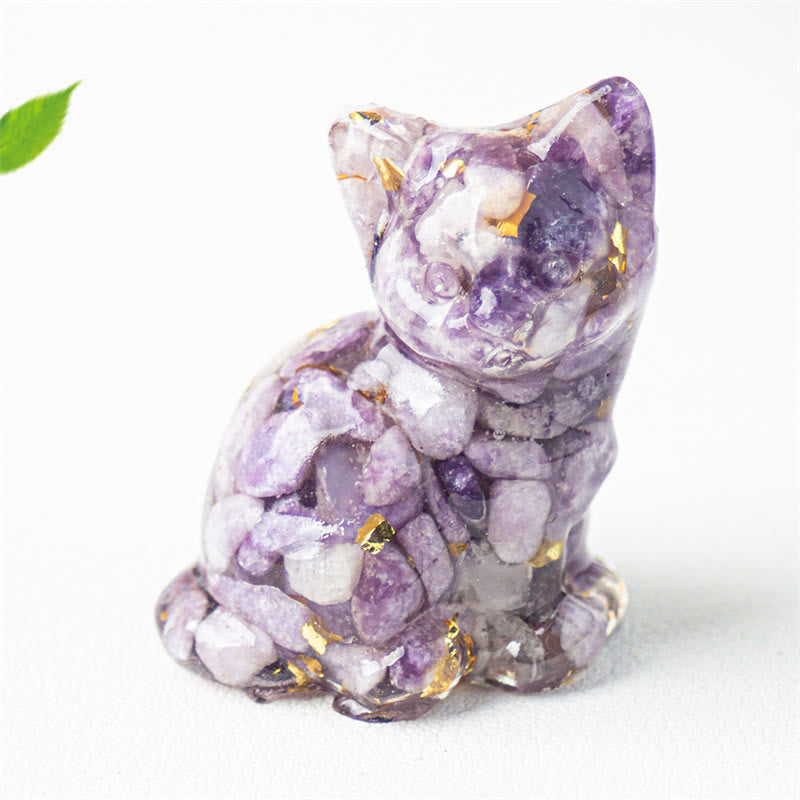Buddha Stones Sitzende Katze aus Kunstharz, Kies, rosa Kristall, Citrin, weißer Kristall, Lapislazuli – beruhigende Schreibtischdekoration - Lepidolith - Etwa 3,2 x 3,3 x 4 cm - image 39