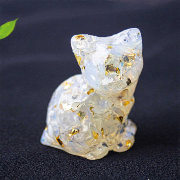 Buddha Stones Sitzende Katze aus Kunstharz, Kies, rosa Kristall, Citrin, weißer Kristall, Lapislazuli – beruhigende Schreibtischdekoration - Opal - Etwa 3,2 x 3,3 x 4 cm - image 35