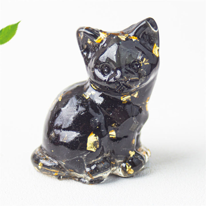 Buddha Stones Sitzende Katze aus Kunstharz, Kies, rosa Kristall, Citrin, weißer Kristall, Lapislazuli – beruhigende Schreibtischdekoration - Schwarzer Obsidian - Etwa 3,2 x 3,3 x 4 cm - image 37