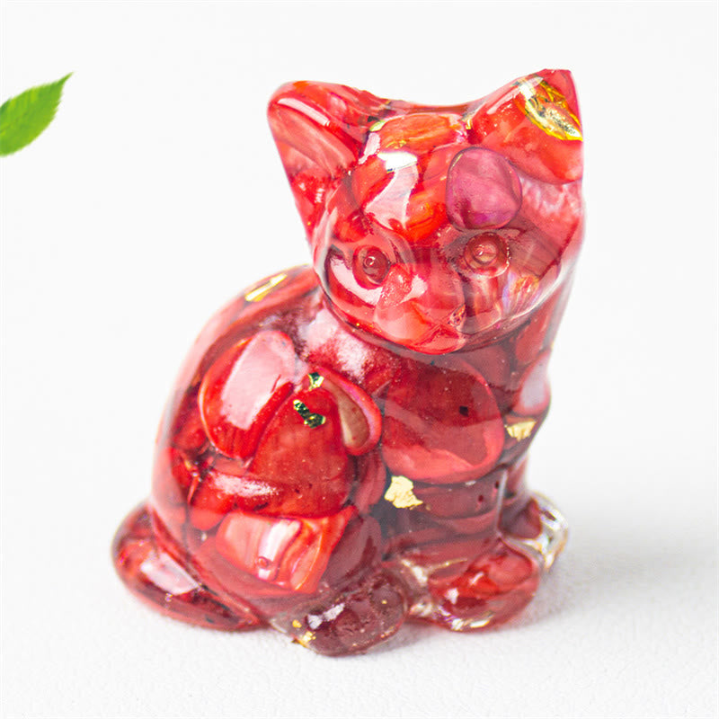 Buddha Stones Sitzende Katze aus Kunstharz, Kies, rosa Kristall, Citrin, weißer Kristall, Lapislazuli – beruhigende Schreibtischdekoration - Roter Quarz - Etwa 3,2 x 3,3 x 4 cm - image 43