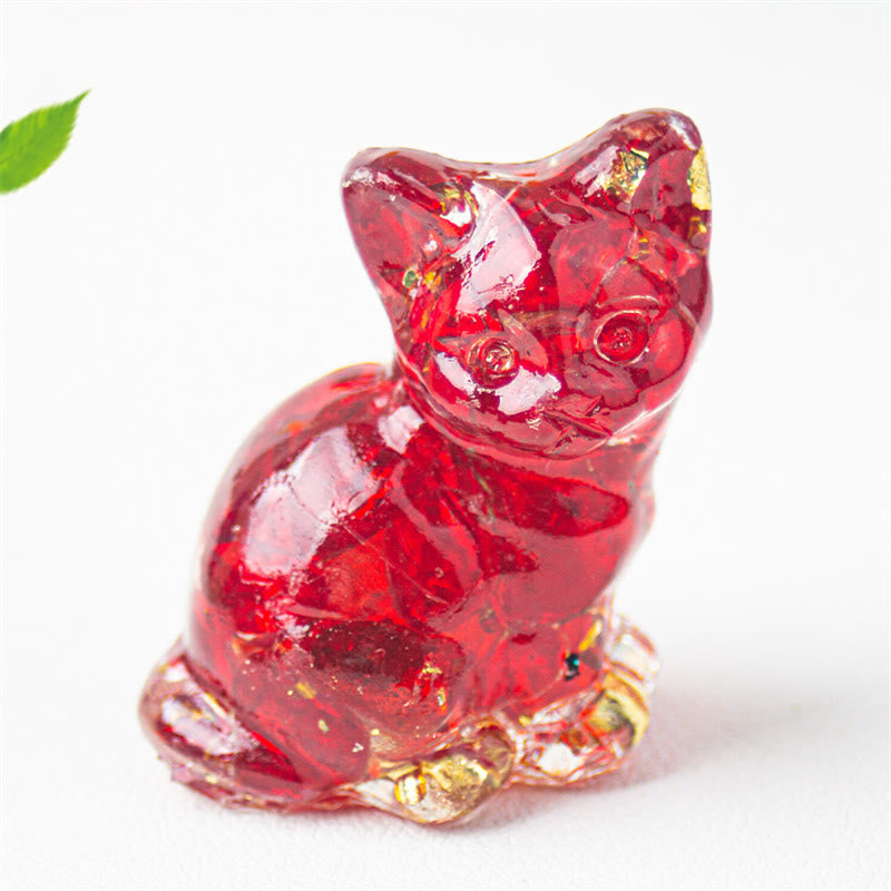Buddha Stones Sitzende Katze aus Kunstharz, Kies, rosa Kristall, Citrin, weißer Kristall, Lapislazuli – beruhigende Schreibtischdekoration - Rotes Glas - Etwa 3,2 x 3,3 x 4 cm - image 45