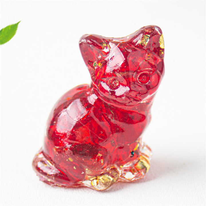 Buddha Stones Sitzende Katze aus Kunstharz, Kies, rosa Kristall, Citrin, weißer Kristall, Lapislazuli – beruhigende Schreibtischdekoration - Rotes Glas - Etwa 3,2 x 3,3 x 4 cm - image 45