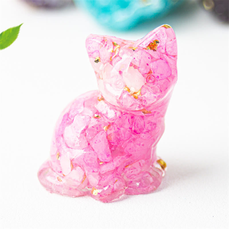 Buddha Stones Sitzende Katze aus Kunstharz, Kies, rosa Kristall, Citrin, weißer Kristall, Lapislazuli – beruhigende Schreibtischdekoration - Rosenroter Kristall - Etwa 3,2 x 3,3 x 4 cm - image 44