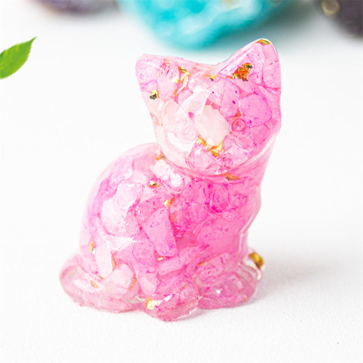 Buddha Stones Sitzende Katze aus Kunstharz, Kies, rosa Kristall, Citrin, weißer Kristall, Lapislazuli – beruhigende Schreibtischdekoration - Rosenroter Kristall - Etwa 3,2 x 3,3 x 4 cm - image 44