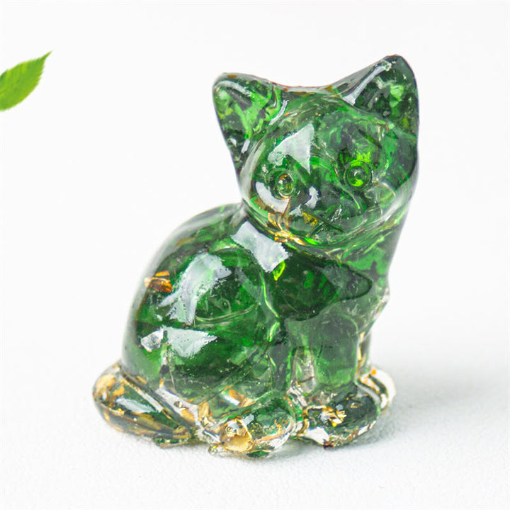 Buddha Stones Sitzende Katze aus Kunstharz, Kies, rosa Kristall, Citrin, weißer Kristall, Lapislazuli – beruhigende Schreibtischdekoration - Grünes Glas - Etwa 3,2 x 3,3 x 4 cm - image 47