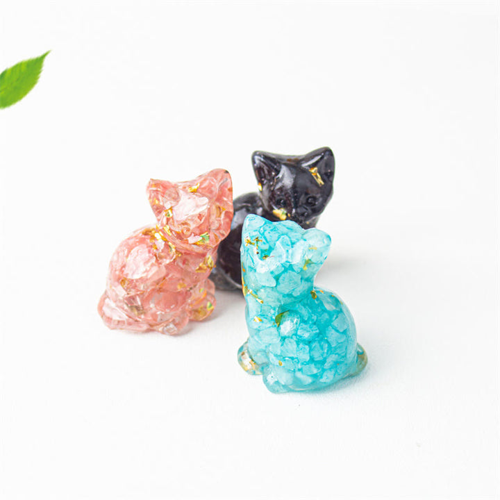 Buddha Stones Sitzende Katze aus Kunstharz, Kies, rosa Kristall, Citrin, weißer Kristall, Lapislazuli – beruhigende Schreibtischdekoration - image 49