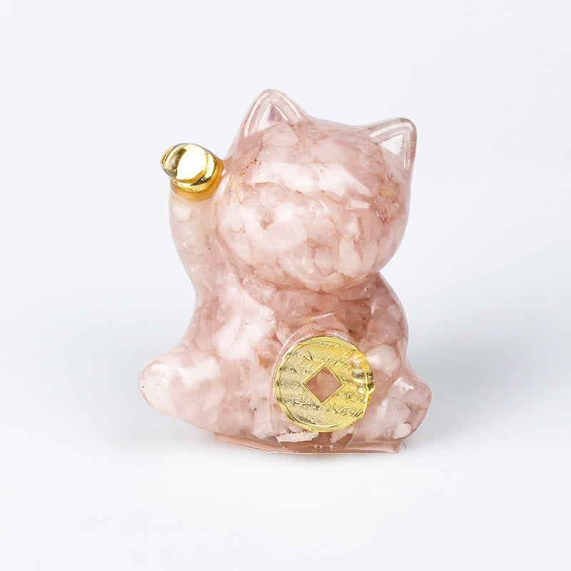 Buddha Stones Glückskatze aus Kupfer, Türkis, Labradorit, rosa Kristall, Amethyst, Stärke, Heimdekoration - Rosa Kristall - Etwa 5,5 x 6 x 4 cm - image 5