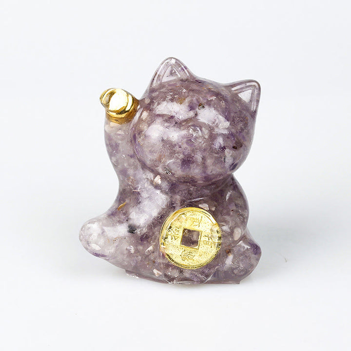 Buddha Stones Glückskatze aus Kupfer, Türkis, Labradorit, rosa Kristall, Amethyst, Stärke, Heimdekoration - Amethyst - Etwa 5,5 x 6 x 4 cm - image 10