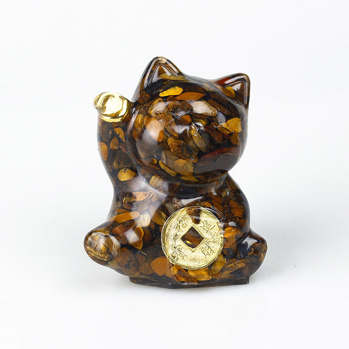Buddha Stones Glückskatze aus Kupfer, Türkis, Labradorit, rosa Kristall, Amethyst, Stärke, Heimdekoration - Tigerauge - Etwa 5,5 x 6 x 4 cm - image 14