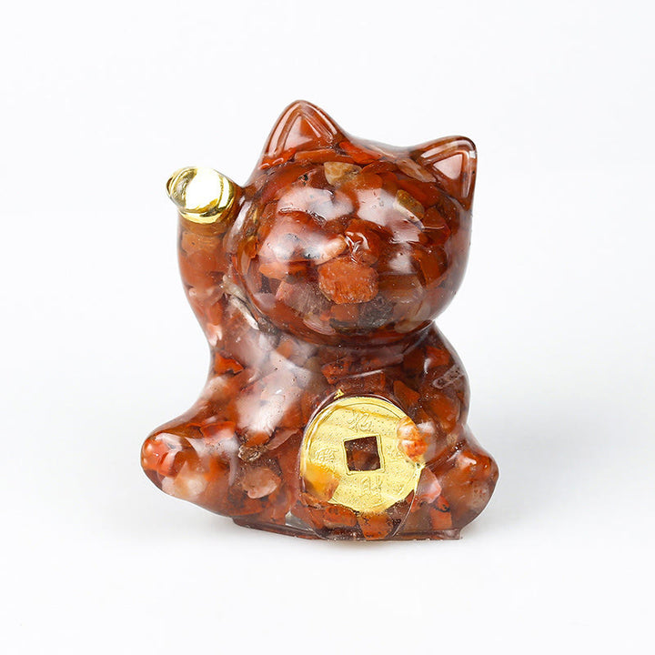 Buddha Stones Glückskatze aus Kupfer, Türkis, Labradorit, rosa Kristall, Amethyst, Stärke, Heimdekoration - Roter Achat - Etwa 5,5 x 6 x 4 cm - image 17