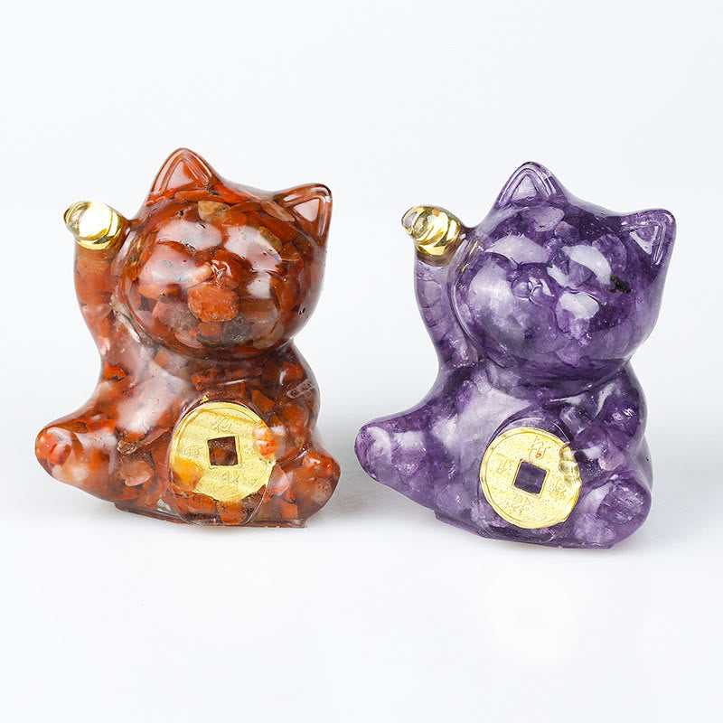 Buddha Stones Glückskatze aus Kupfer, Türkis, Labradorit, rosa Kristall, Amethyst, Stärke, Heimdekoration - image 0