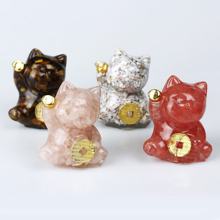 Buddha Stones Glückskatze aus Kupfer, Türkis, Labradorit, rosa Kristall, Amethyst, Stärke, Heimdekoration - image 28