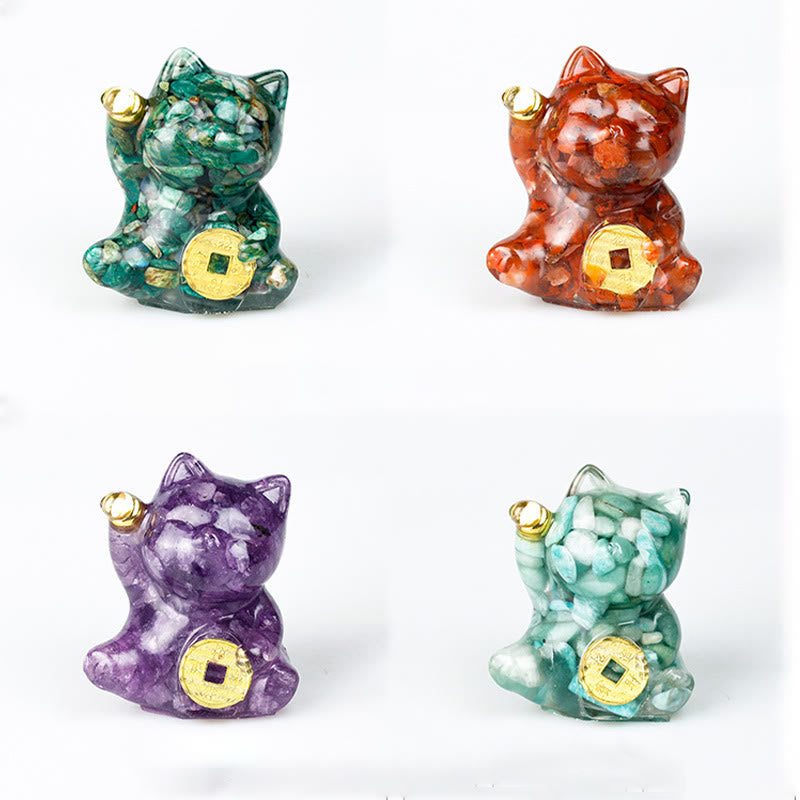 Buddha Stones Glückskatze aus Kupfer, Türkis, Labradorit, rosa Kristall, Amethyst, Stärke, Heimdekoration - image 31