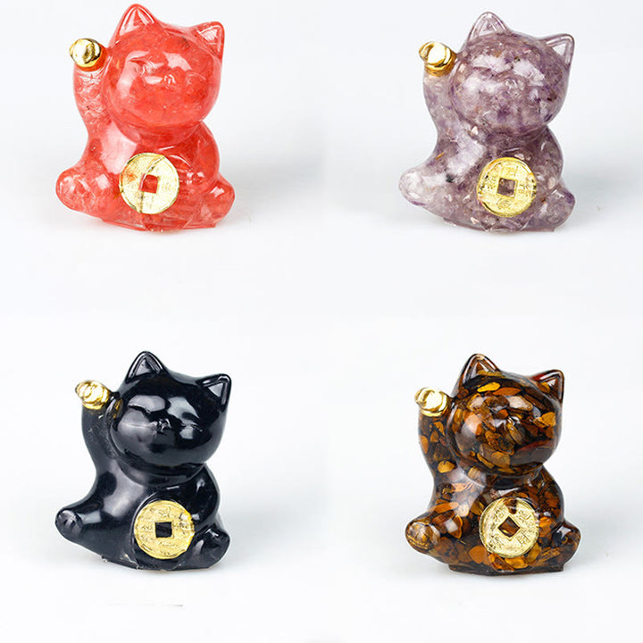Buddha Stones Glückskatze aus Kupfer, Türkis, Labradorit, rosa Kristall, Amethyst, Stärke, Heimdekoration - image 29
