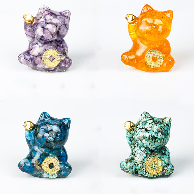 Buddha Stones Glückskatze aus Kupfer, Türkis, Labradorit, rosa Kristall, Amethyst, Stärke, Heimdekoration - image 30