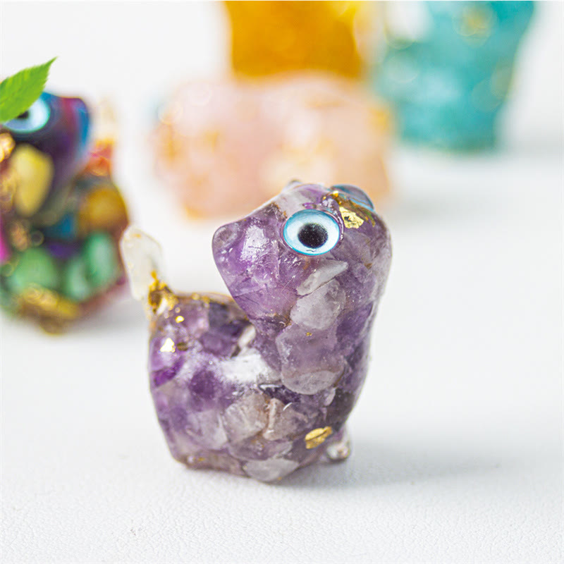 Buddha Stones Natürlicher Kristall Türkis Aquamarin Amethyst Katzenschutz Dekoration - Amethyst - Etwa 36 x 32 x 22 mm - image 9