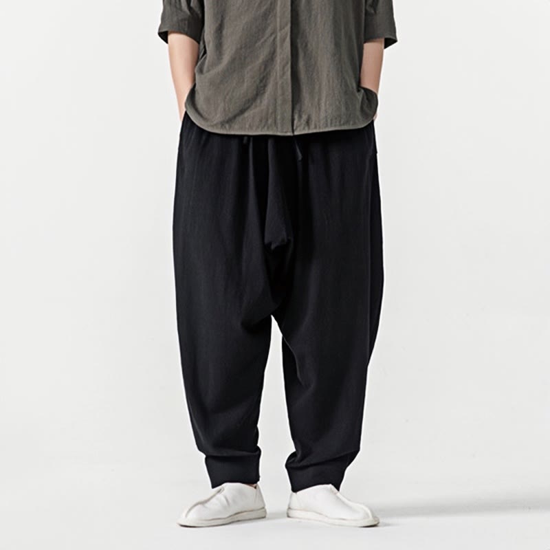 Buddha Stones Frühling Einfarbige Herren-Haremshose mit Kordelzug und Taschen - image 9