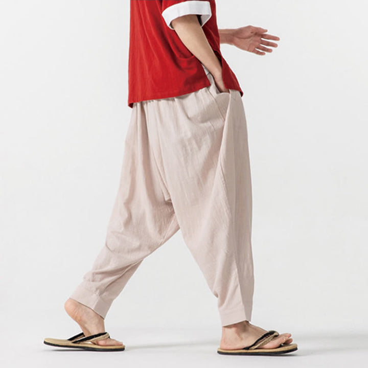 Buddha Stones Frühling Einfarbige Herren-Haremshose mit Kordelzug und Taschen - image 23