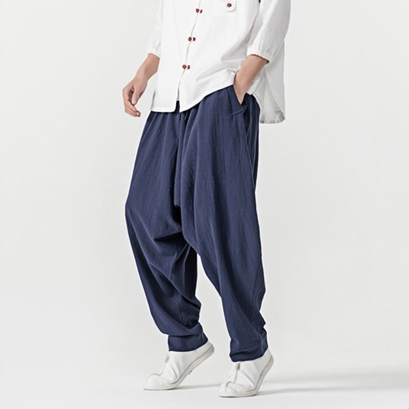 Buddha Stones Frühling Einfarbige Herren-Haremshose mit Kordelzug und Taschen - image 5