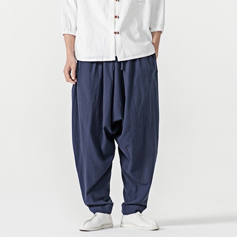 Buddha Stones Frühling Einfarbige Herren-Haremshose mit Kordelzug und Taschen - image 1