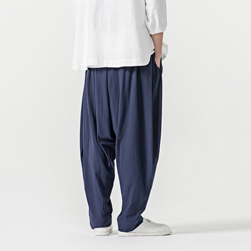 Buddha Stones Frühling Einfarbige Herren-Haremshose mit Kordelzug und Taschen - image 3