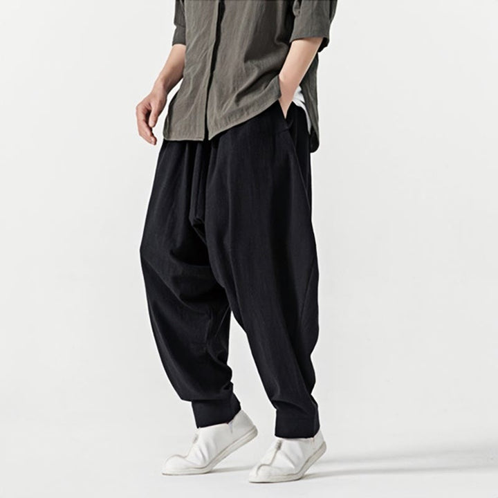 Buddha Stones Frühling Einfarbige Herren-Haremshose mit Kordelzug und Taschen - image 14