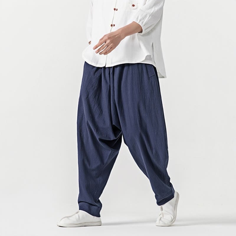 Buddha Stones Frühling Einfarbige Herren-Haremshose mit Kordelzug und Taschen - image 2