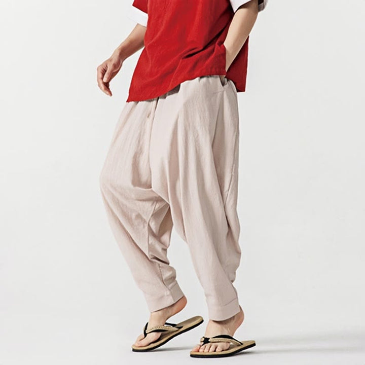 Buddha Stones Frühling Einfarbige Herren-Haremshose mit Kordelzug und Taschen - image 24