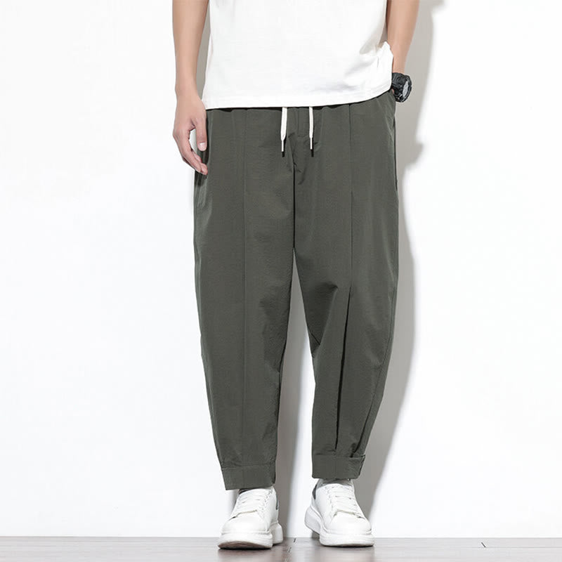 Buddha Stones Lässige, einfarbige Herren-Haremshose mit Kordelzug und Taschen - Olive - US/UK/AU46, EU56 (5XL) - image 17