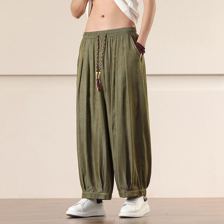 Buddha Stones Spring Einfarbige Herrenhose mit weitem Bein und Kordelzug und Taschen - image 29