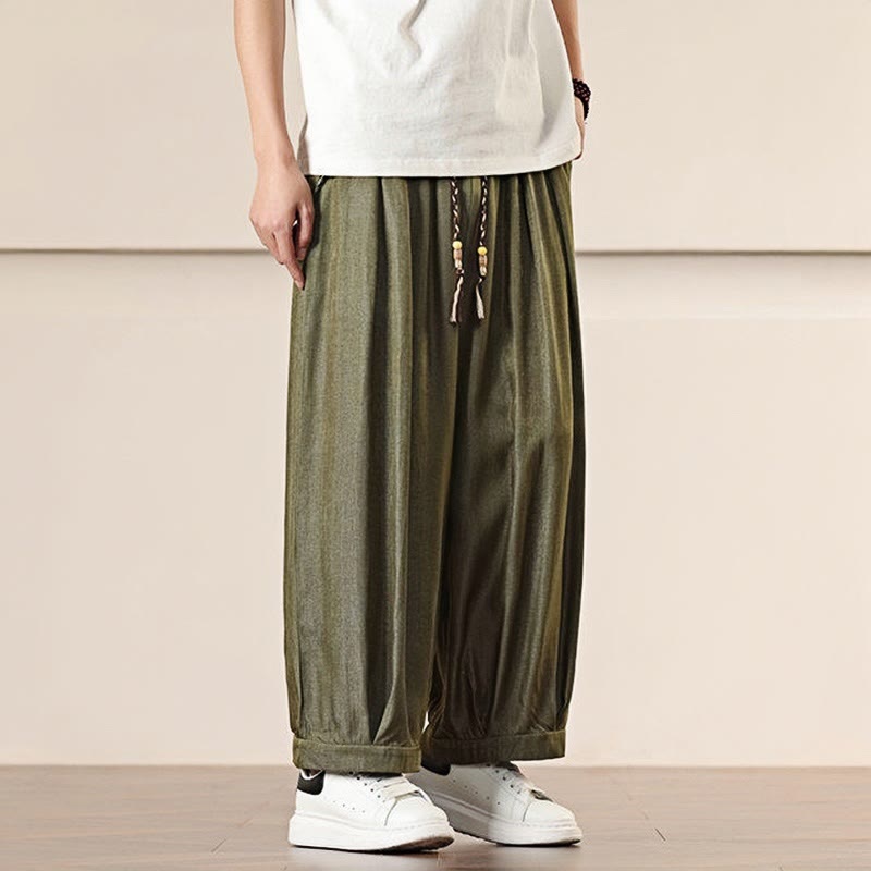 Buddha Stones Spring Einfarbige Herrenhose mit weitem Bein und Kordelzug und Taschen - image 27