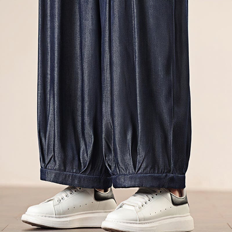 Buddha Stones Spring Einfarbige Herrenhose mit weitem Bein und Kordelzug und Taschen - image 42