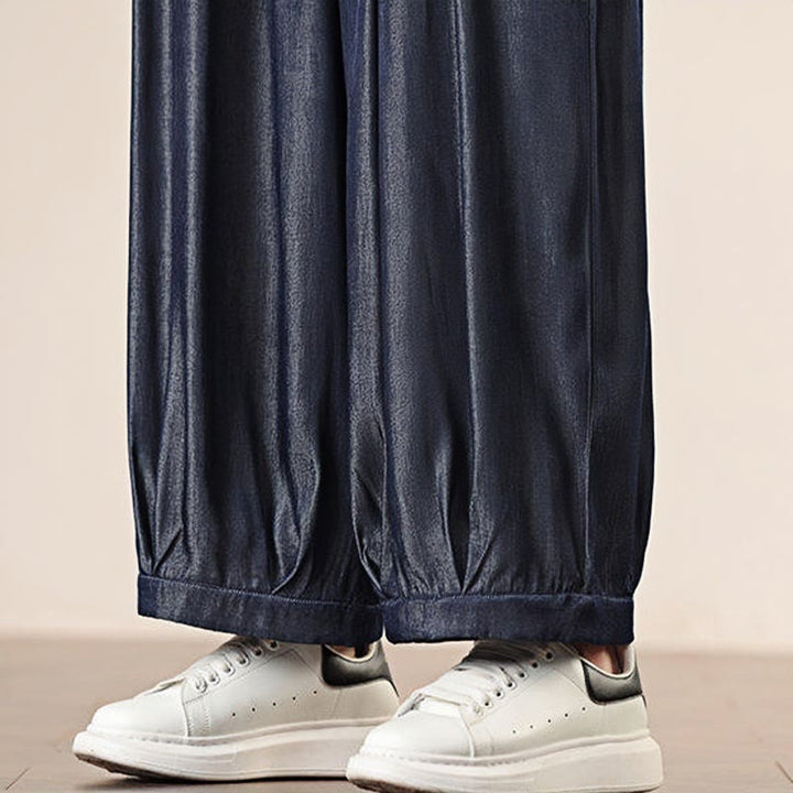 Buddha Stones Spring Einfarbige Herrenhose mit weitem Bein und Kordelzug und Taschen - image 42
