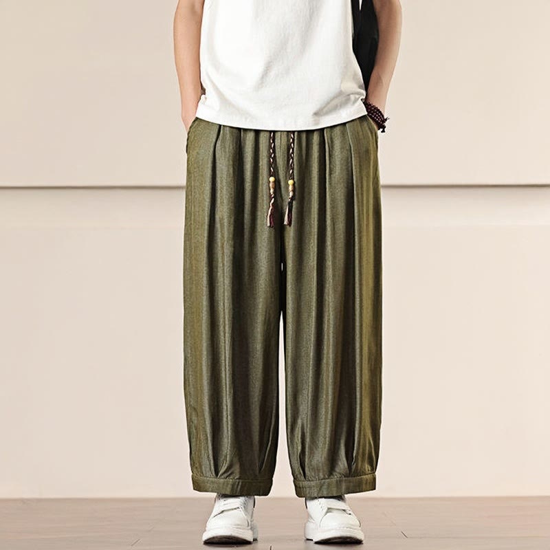 Buddha Stones Spring Einfarbige Herrenhose mit weitem Bein und Kordelzug und Taschen - image 25