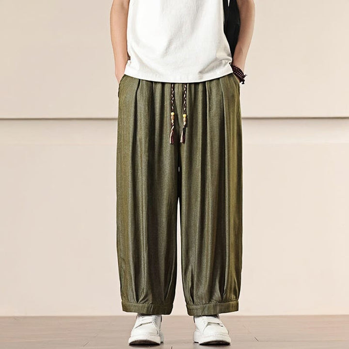 Buddha Stones Spring Einfarbige Herrenhose mit weitem Bein und Kordelzug und Taschen - image 25