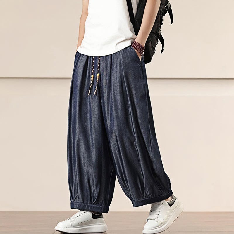 Buddha Stones Spring Einfarbige Herrenhose mit weitem Bein und Kordelzug und Taschen - image 33