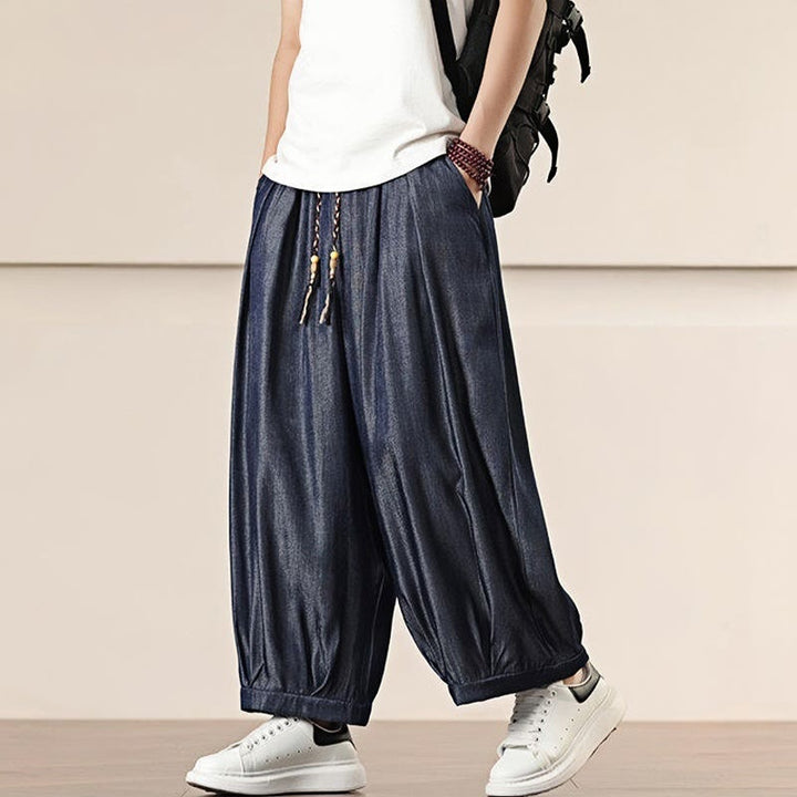 Buddha Stones Spring Einfarbige Herrenhose mit weitem Bein und Kordelzug und Taschen - image 33