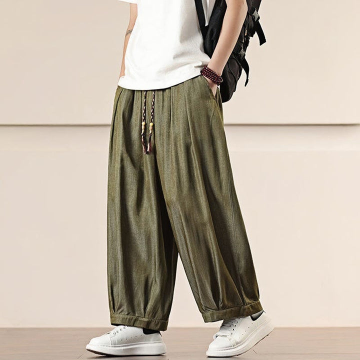 Buddha Stones Spring Einfarbige Herrenhose mit weitem Bein und Kordelzug und Taschen - image 31