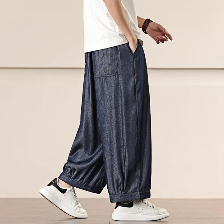 Buddha Stones Spring Einfarbige Herrenhose mit weitem Bein und Kordelzug und Taschen - image 38