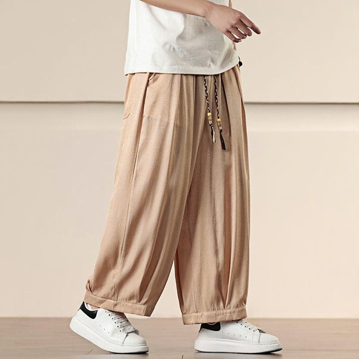 Buddha Stones Spring Einfarbige Herrenhose mit weitem Bein und Kordelzug und Taschen - image 22