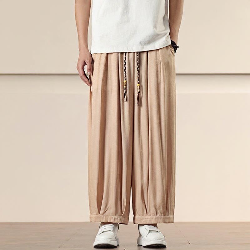 Buddha Stones Spring Einfarbige Herrenhose mit weitem Bein und Kordelzug und Taschen - image 18