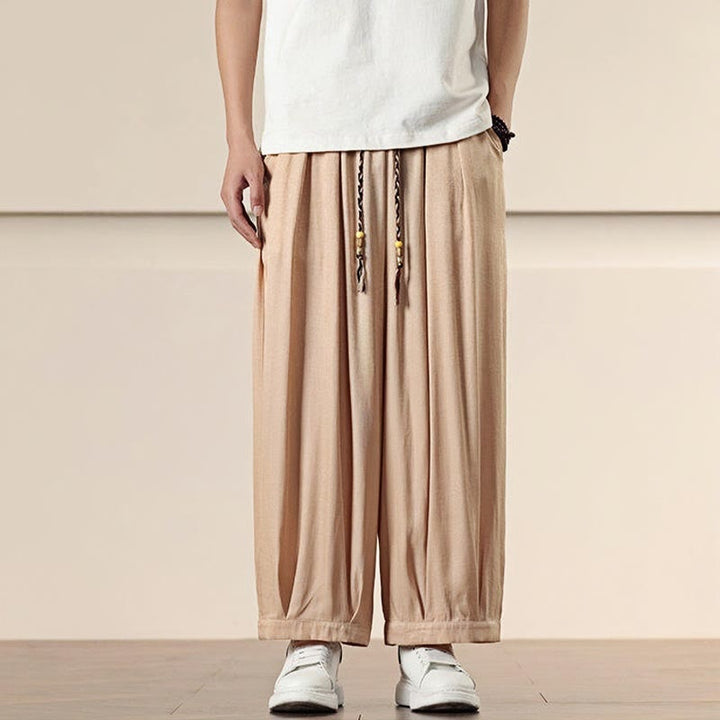 Buddha Stones Spring Einfarbige Herrenhose mit weitem Bein und Kordelzug und Taschen - image 18