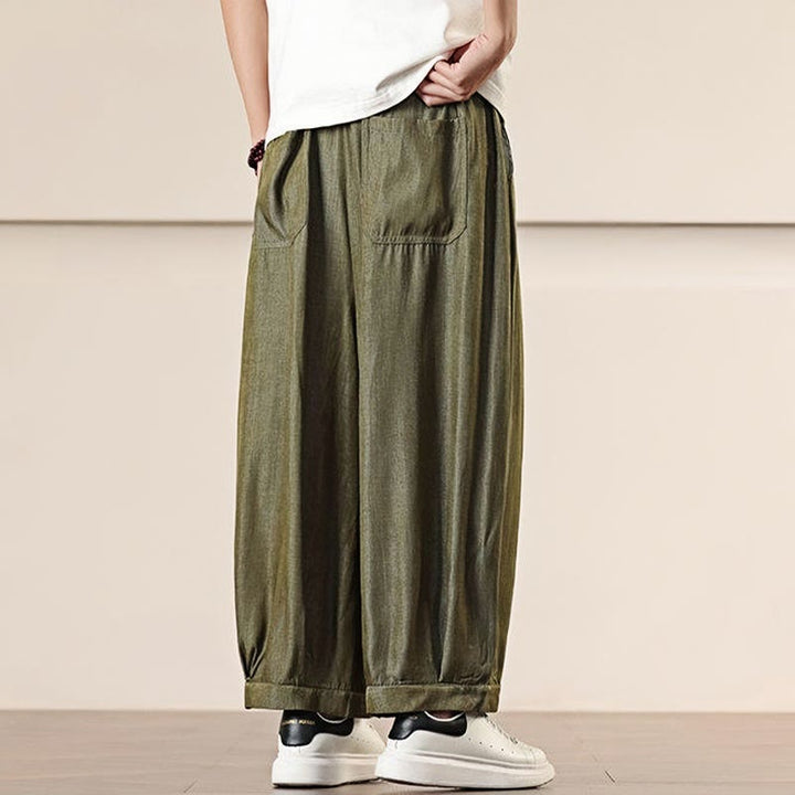 Buddha Stones Spring Einfarbige Herrenhose mit weitem Bein und Kordelzug und Taschen - image 26
