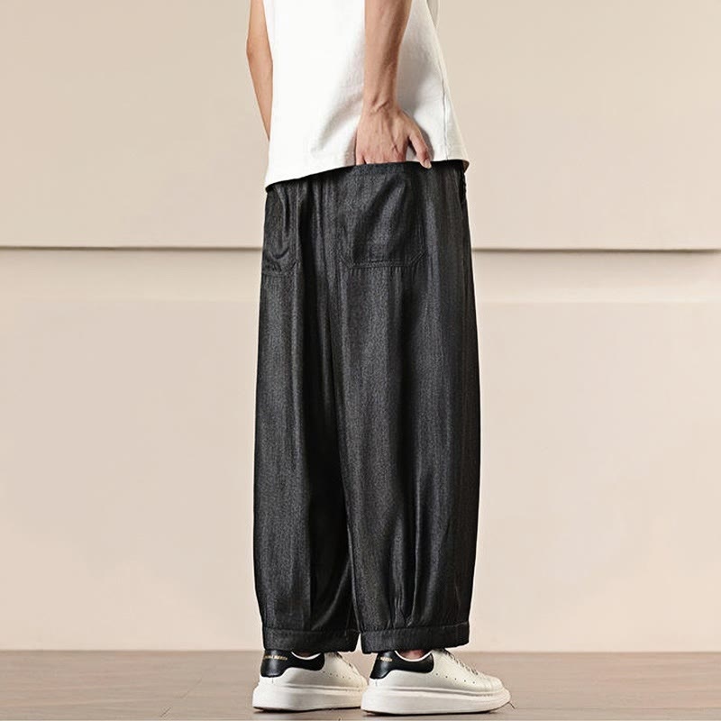Buddha Stones Spring Einfarbige Herrenhose mit weitem Bein und Kordelzug und Taschen - image 4