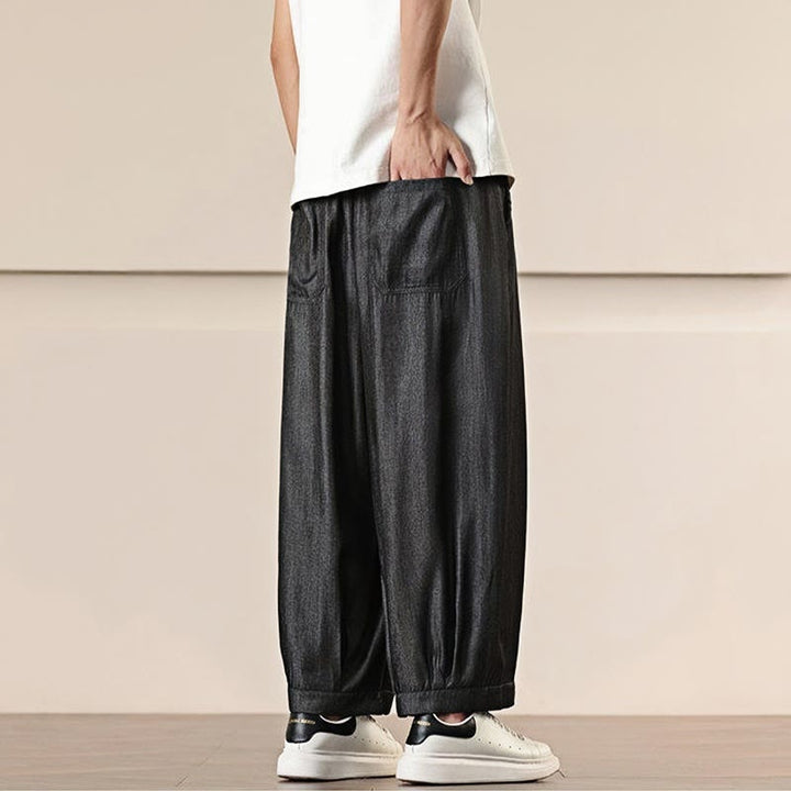 Buddha Stones Spring Einfarbige Herrenhose mit weitem Bein und Kordelzug und Taschen - image 4
