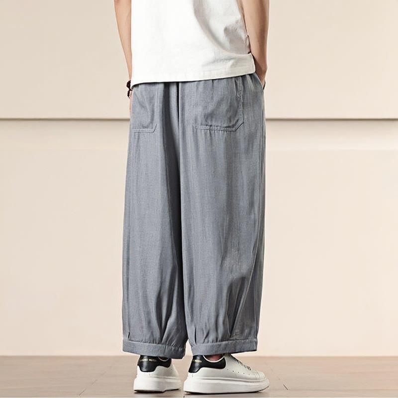 Buddha Stones Spring Einfarbige Herrenhose mit weitem Bein und Kordelzug und Taschen - image 14