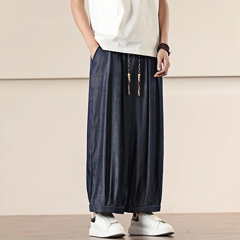 Buddha Stones Spring Einfarbige Herrenhose mit weitem Bein und Kordelzug und Taschen - image 36