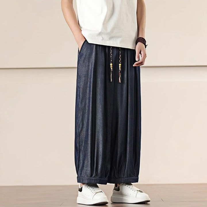 Buddha Stones Spring Einfarbige Herrenhose mit weitem Bein und Kordelzug und Taschen - image 36