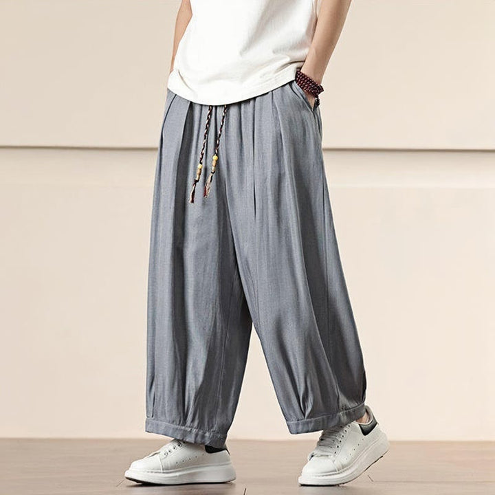 Buddha Stones Spring Einfarbige Herrenhose mit weitem Bein und Kordelzug und Taschen - image 13